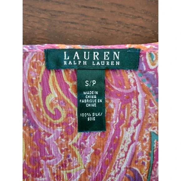 Lauren Ralph Lauren Silk Paisley Ruffle V Neck Tie Blouse Top S / P - Picture 2 of 12